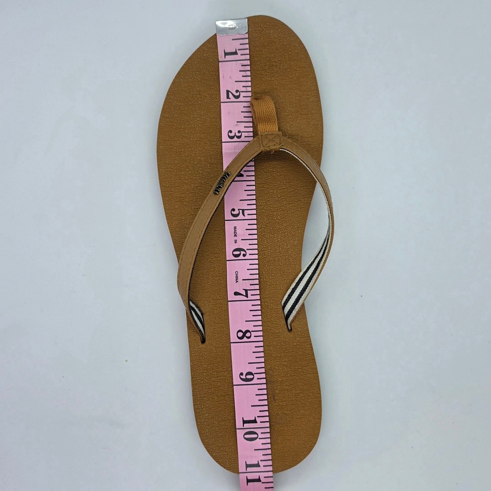 KuaiLu Tan Brown Flip Flop Sandals Striped Strap Thong Beach Shoes Womens 10.5in - Picture 3 of 11